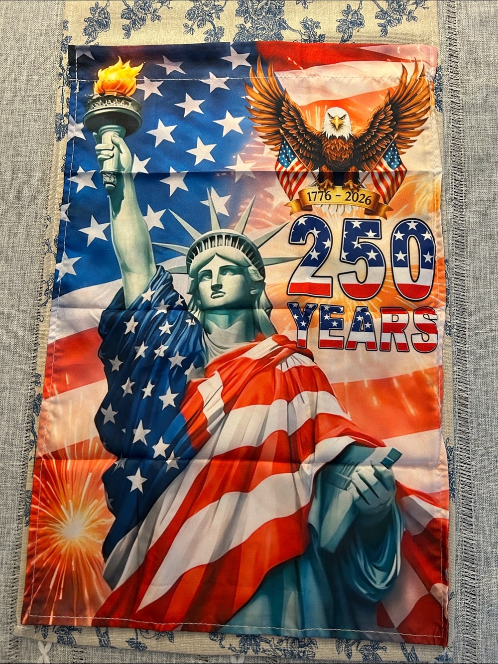 Patriotic 250 Years Statue of Liberty Flag Banner - Red, White & Blue